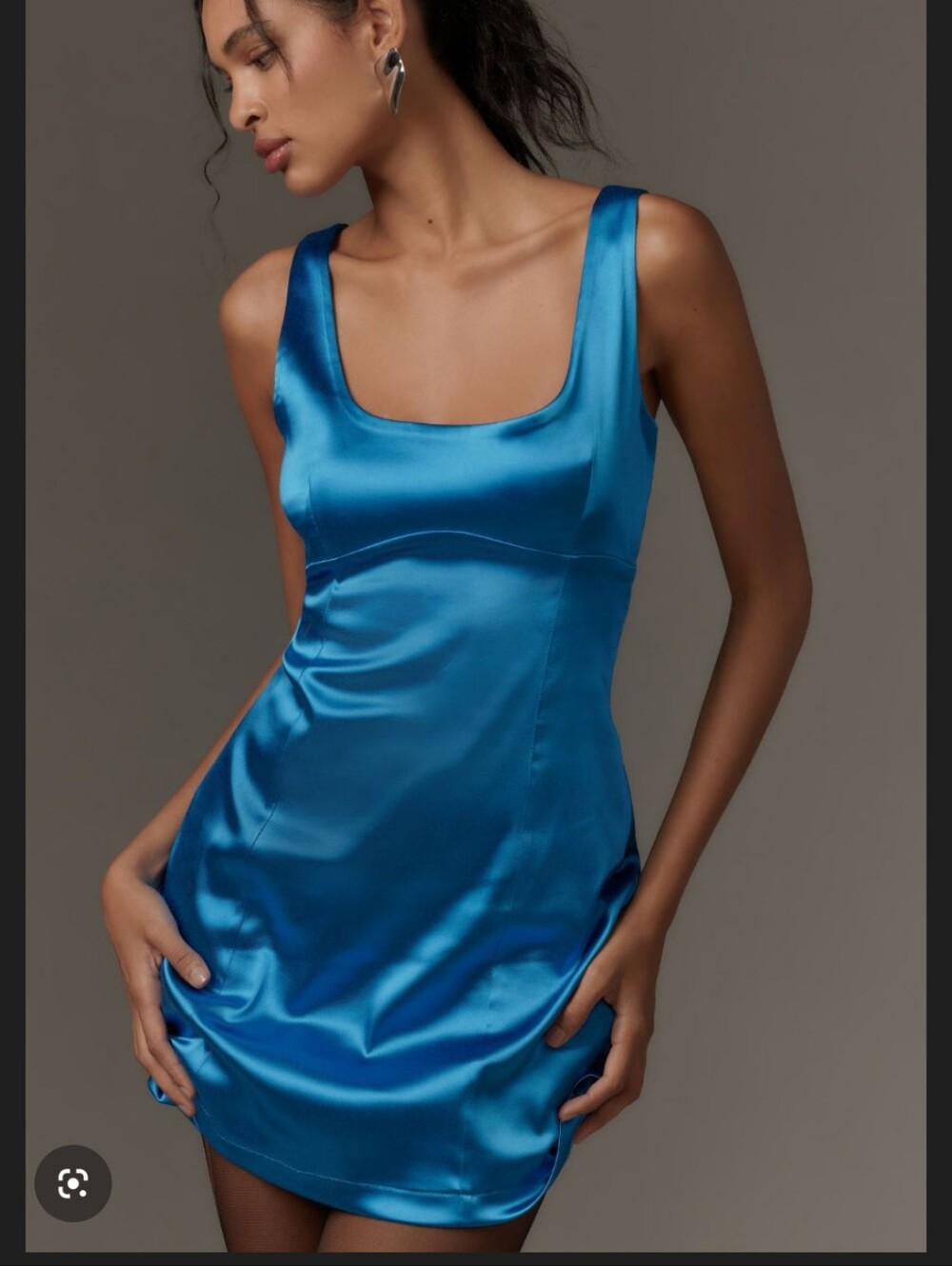 Maeve Square-Neck Satin Mini Dress in Blue